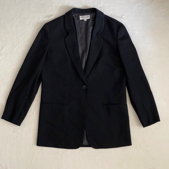 {VTG} Giorgio Armani Le Collezioni | One Button Textured Wool Blazer Black (4) - Picture 1 of 15